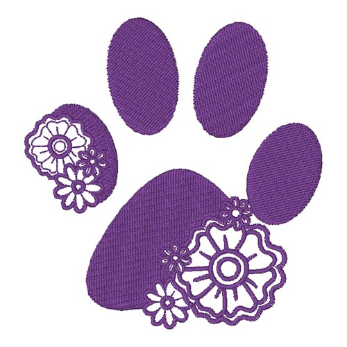 Floral Paw Print Machine Embroidery Design