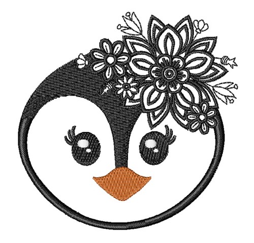 Floral Kawaii Penguin Machine Embroidery Design