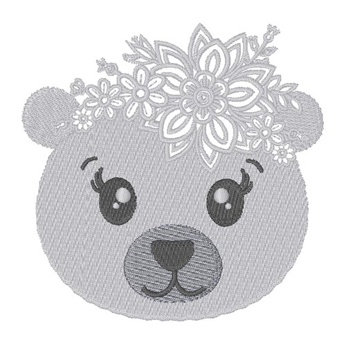 Floral Kawaii Polar Bear Machine Embroidery Design