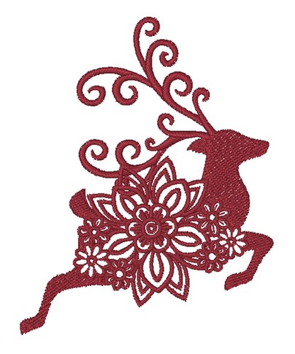 Floral Reindeer Silhouette Machine Embroidery Design