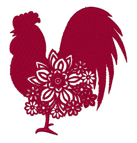 Floral Rooster Silhouette Machine Embroidery Design