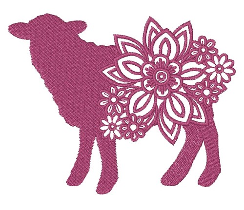 Floral Sheep Silhouette Machine Embroidery Design