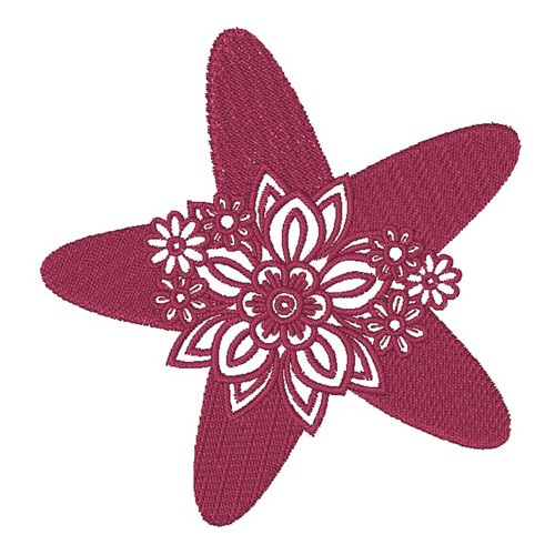 Floral Starfish Silhouette Machine Embroidery Design