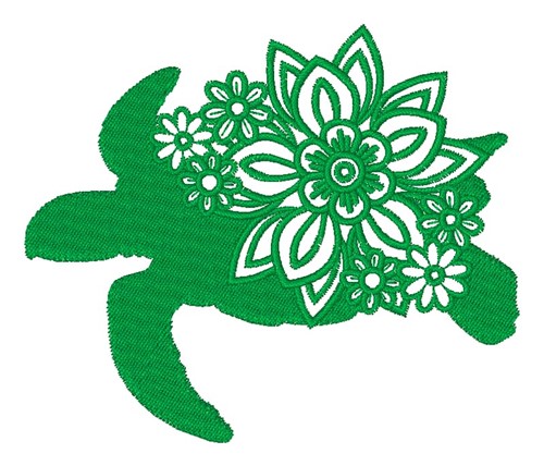 Floral Turtle Silhouette Machine Embroidery Design