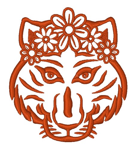 Girl Tiger Outline Machine Embroidery Design