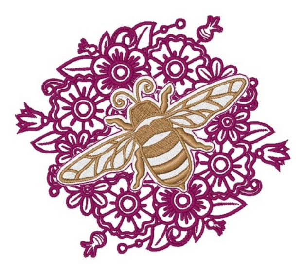 Picture of Bee & Flowers Mandala Machine Embroidery Design