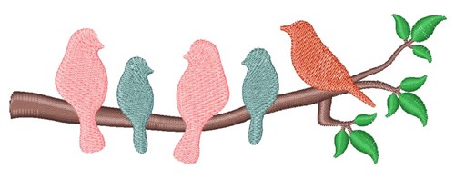 Birds Resting On Branch Machine Embroidery Design