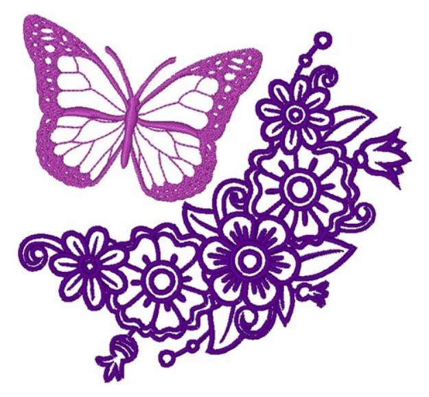 Picture of Butterfly & Flowers Machine Embroidery Design
