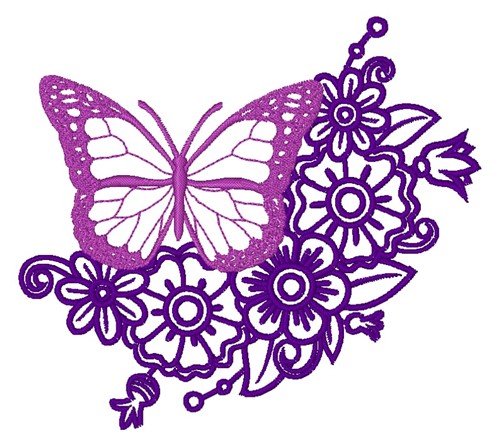 Butterfly & Floral Outline Machine Embroidery Design