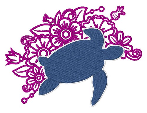 Sea Turtle & Flowers Machine Embroidery Design