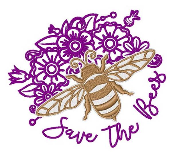 Picture of Save The Bees Flowers Machine Embroidery Design