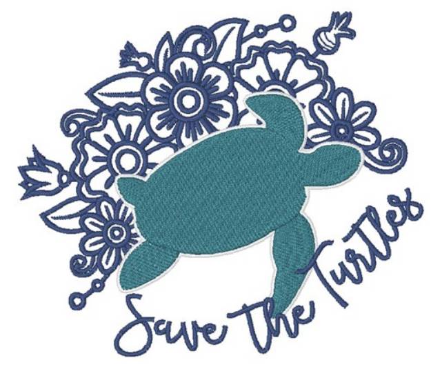 Picture of Save The Turtles Flowers Machine Embroidery Design