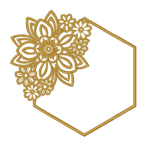 Floral Hexagon Frame Machine Embroidery Design