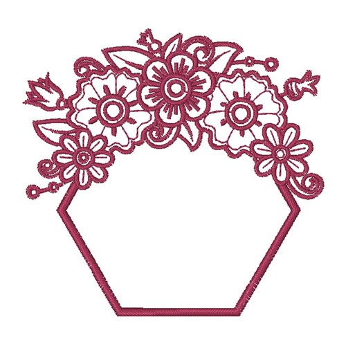 Floral Outline Hexagon Frame Machine Embroidery Design