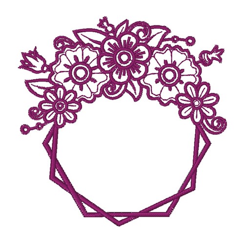 Double Floral Outline Hexagon Machine Embroidery Design