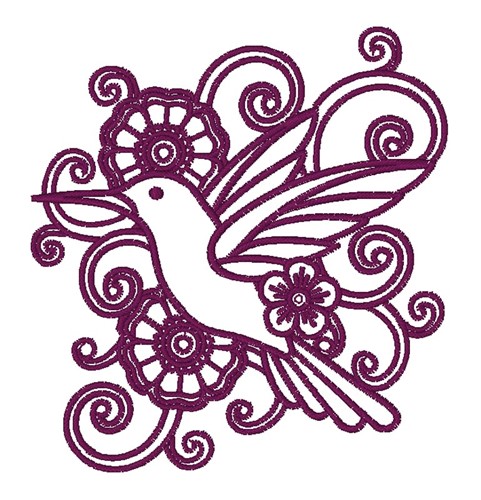 Floral Hummingbird Outline Machine Embroidery Design