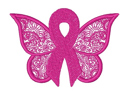 Awareness Ribbon Butterfly Machine Embroidery Design