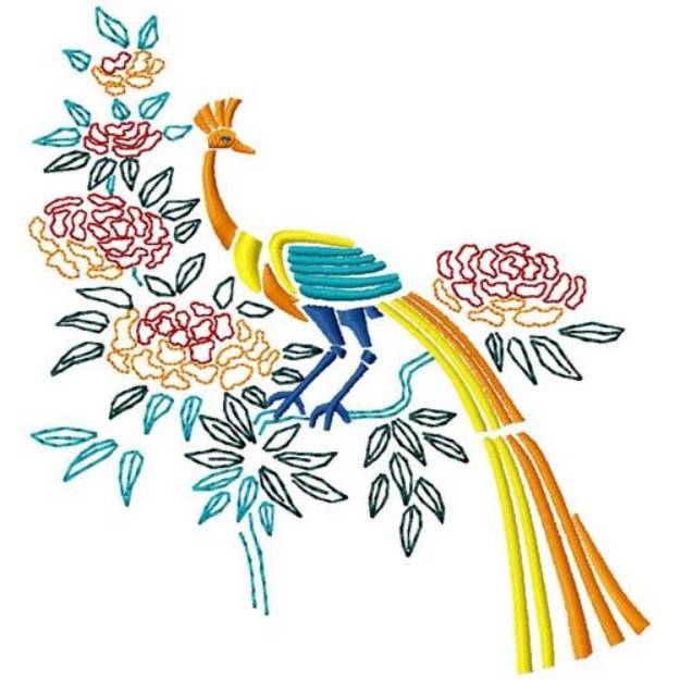 Picture of Flowers & Peacock 1 Machine Embroidery Design