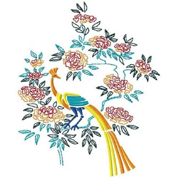 Picture of Flowers & Peacock 2 Machine Embroidery Design