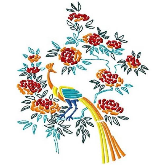Picture of Peacock & Blossoms 2 Machine Embroidery Design
