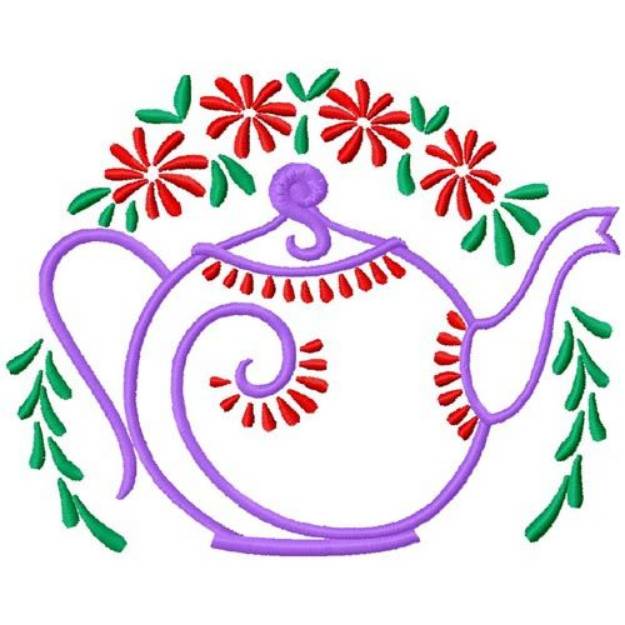 Picture of Teapot And Flowers Machine Embroidery Design