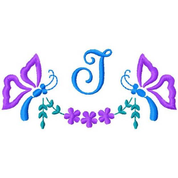 Picture of Butterfly Monogram J Machine Embroidery Design
