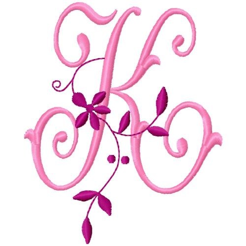 Floral Monogram  K Machine Embroidery Design