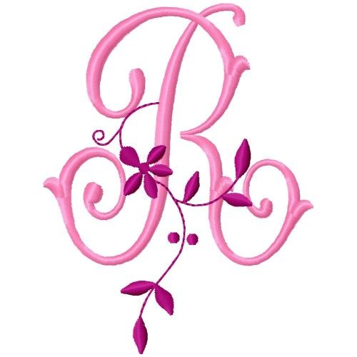 Floral Monogram  R Machine Embroidery Design