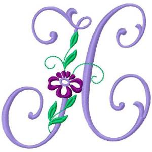 Picture of Floral Monogram Font H Machine Embroidery Design