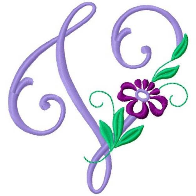 Picture of Floral Monogram Font V Machine Embroidery Design