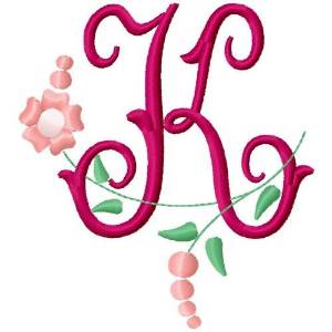 Picture of Floral Monogram Letter K Machine Embroidery Design