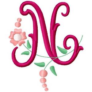 Picture of Floral Monogram Letter N Machine Embroidery Design