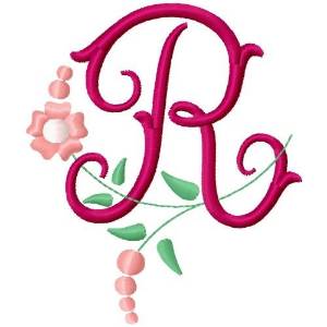 Picture of Floral Monogram Letter R Machine Embroidery Design