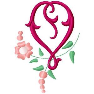 Picture of Floral Monogram Letter V Machine Embroidery Design