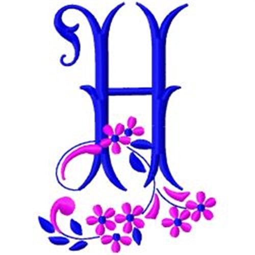 Floral Monogram H Machine Embroidery Design