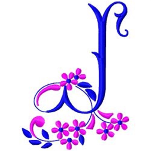 Floral Monogram J Machine Embroidery Design