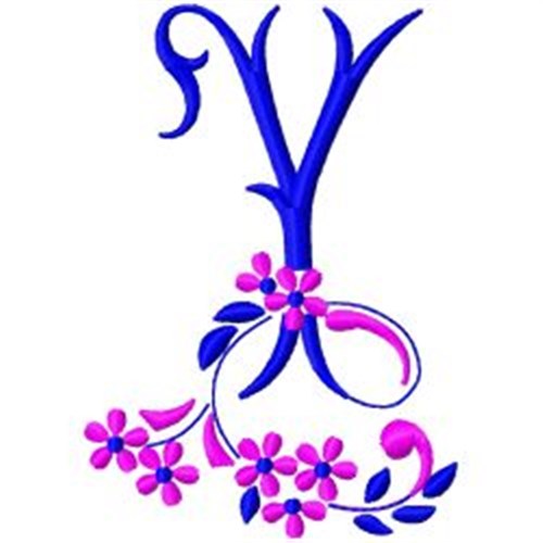 Floral Monogram Y Machine Embroidery Design