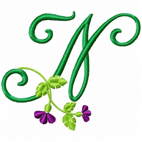 Floral Monogram N Machine Embroidery Design