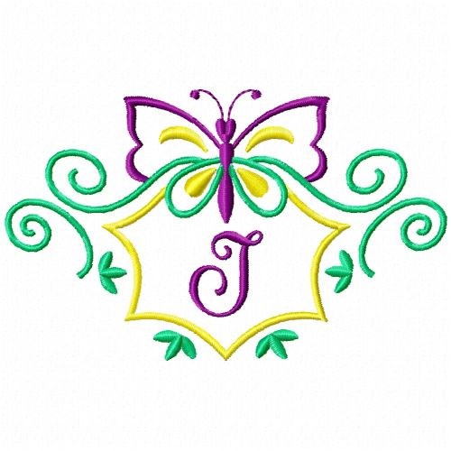 Monogram Butterfly J Machine Embroidery Design