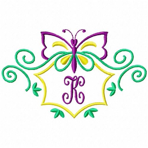 Monogram Butterfly K Machine Embroidery Design