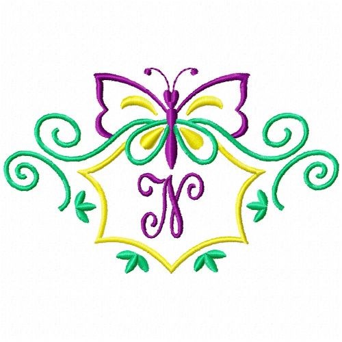 Monogram Butterfly N Machine Embroidery Design