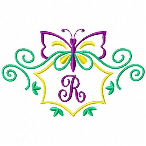 Monogram Butterfly  R Machine Embroidery Design
