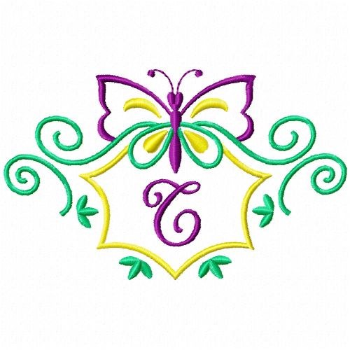 Monogram Butterfly  T Machine Embroidery Design