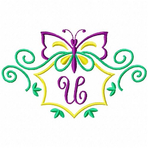 Monogram Butterfly U Machine Embroidery Design