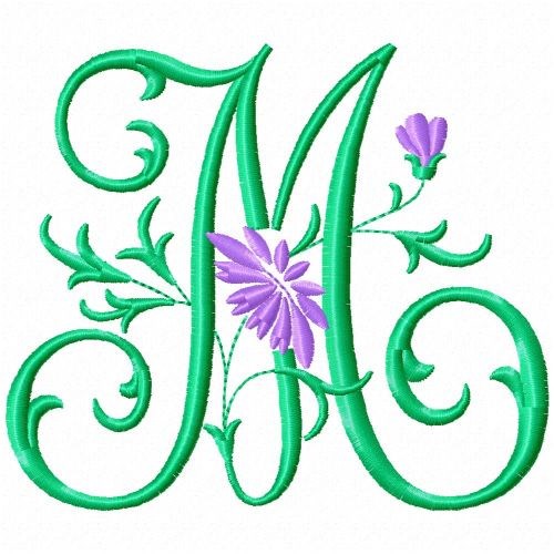 Monogram Flower M Machine Embroidery Design