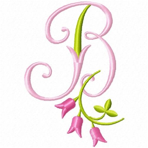 Monogram Pink Bloom B Machine Embroidery Design
