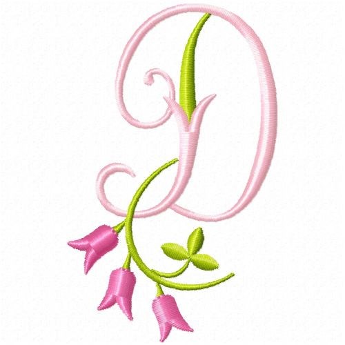 Monogram Pink Bloom D Machine Embroidery Design