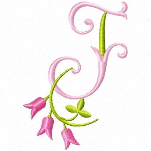 Monogram Pink Bloom F Machine Embroidery Design