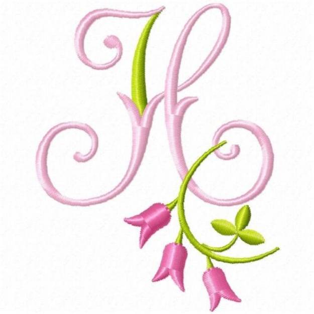 Picture of Monogram Pink Bloom H Machine Embroidery Design