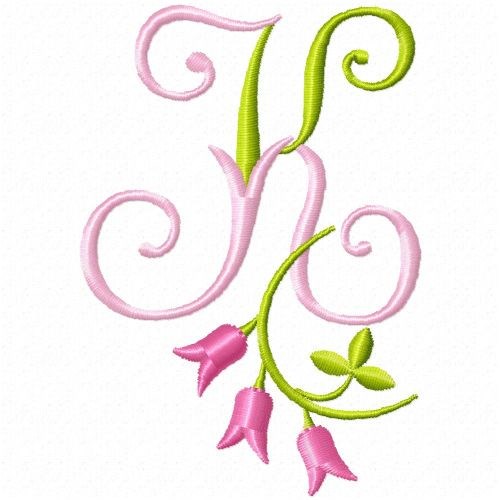 Monogram Pink Bloom K Machine Embroidery Design